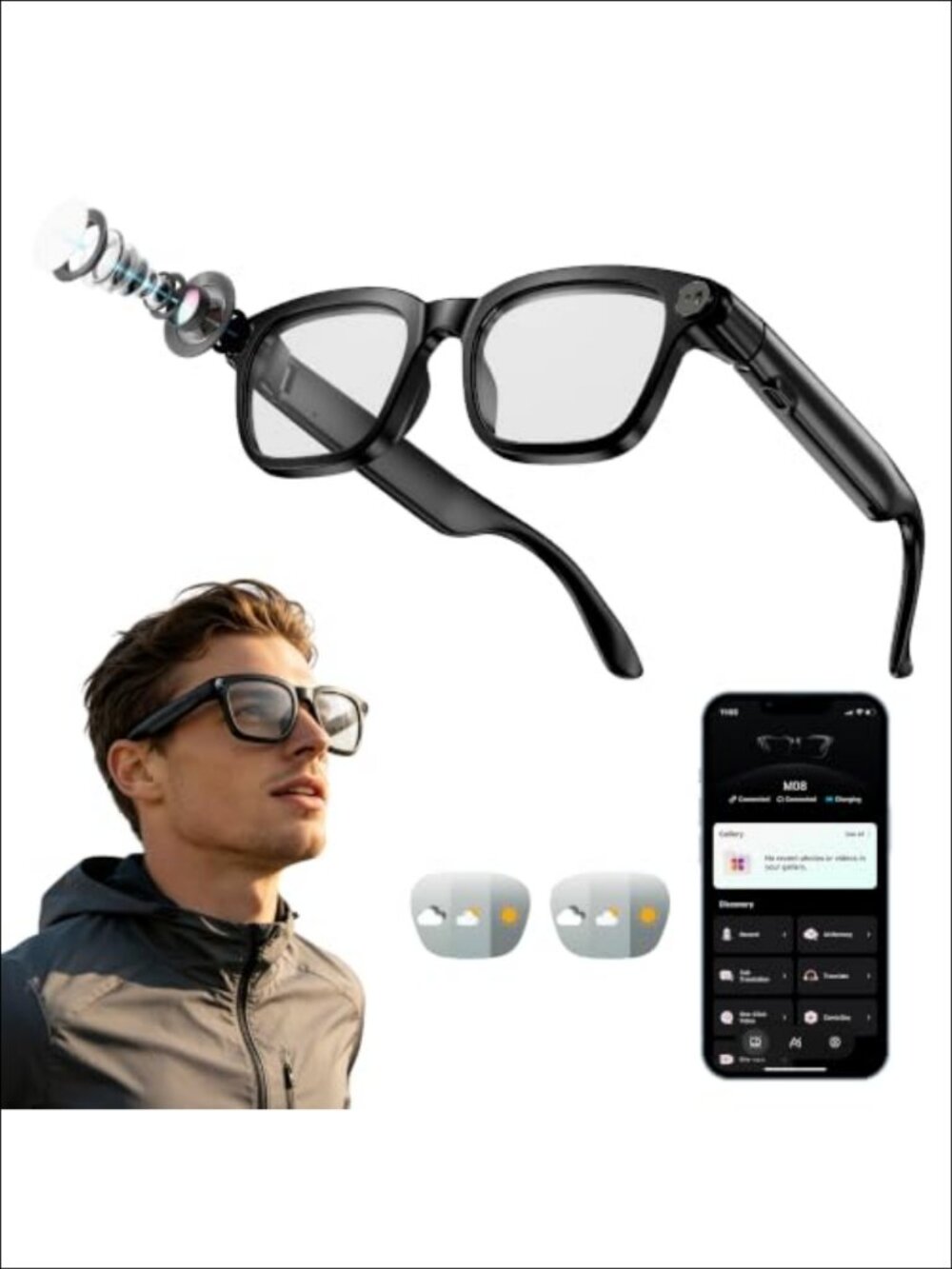 AI Smart Glasses 8MP Camera Bluetooth Calls Translation Open-Ear Audio